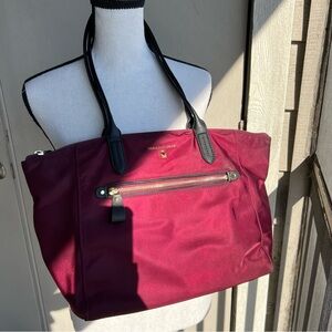 Michael Kors Kelsey Tote Bag Wine Red Burgundy Nylon W/ Card Holder $198 Retail